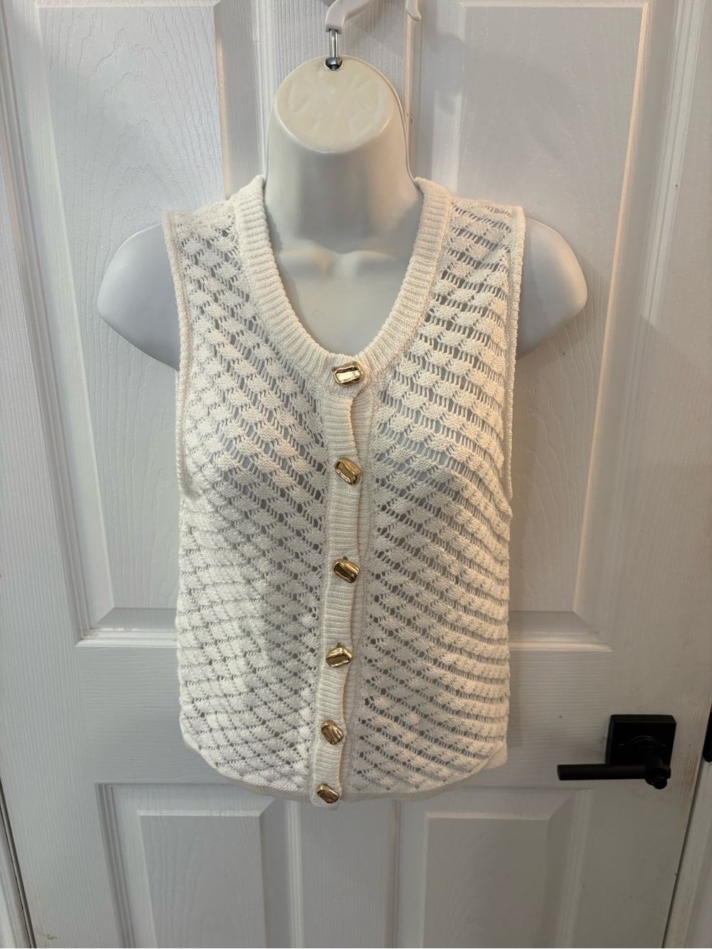 Joie Cream Knit Button-Front Tank with Gold Buttons